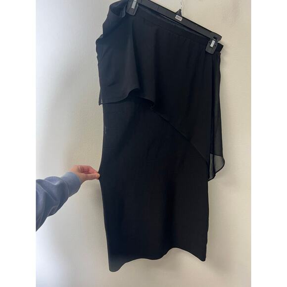 Bebe Black One Shoulder Mixed Media Mini Dress Sz LG - Picture 2 of 6